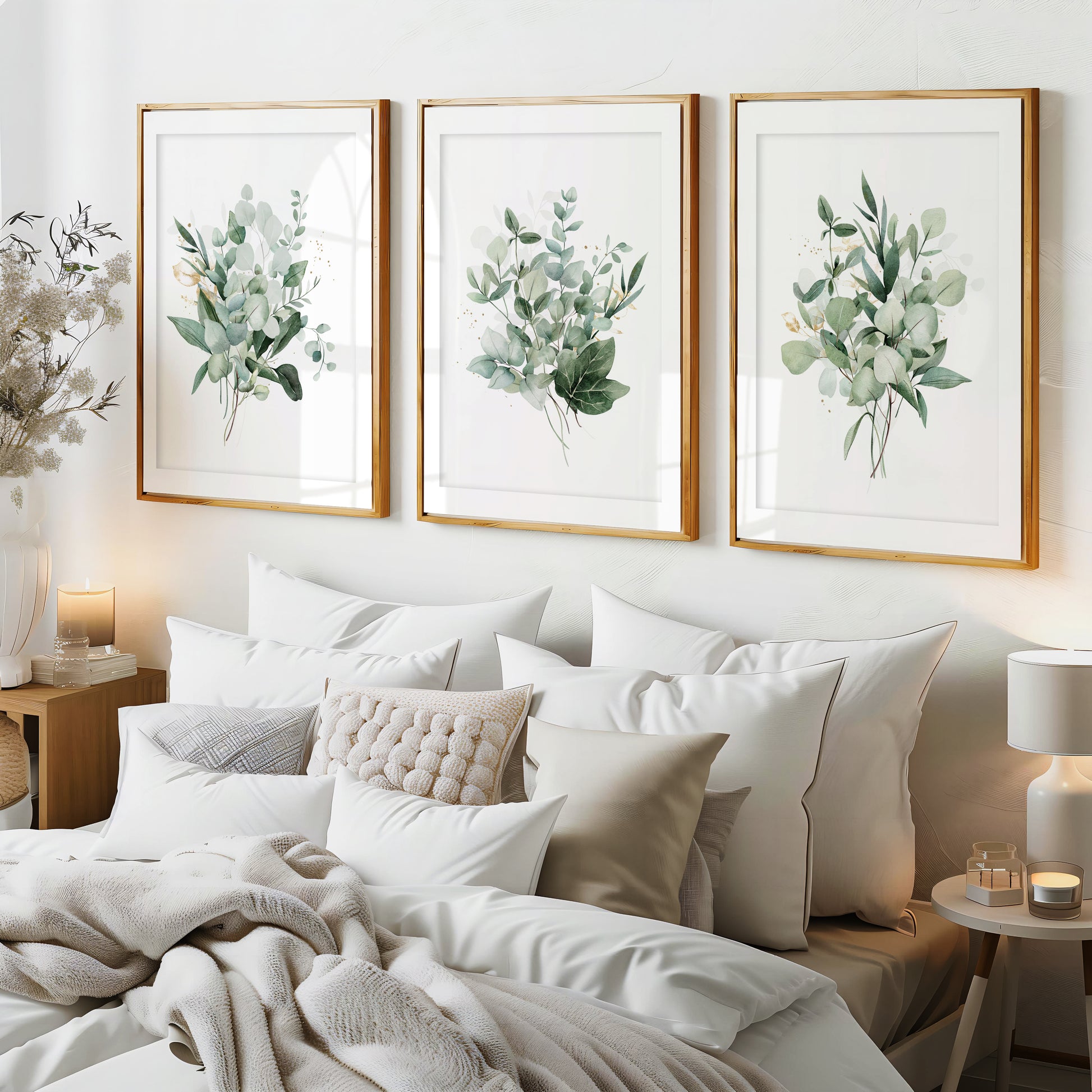 Set of 3 sage green bedroom wall art prints