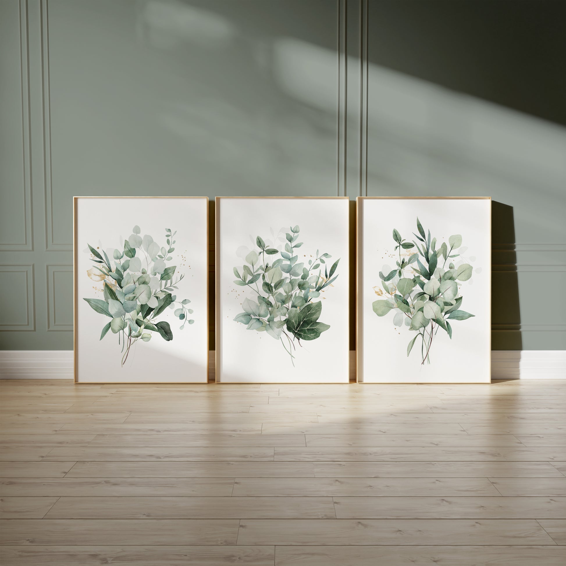Set of 3 Eucalyptus green wall art prints