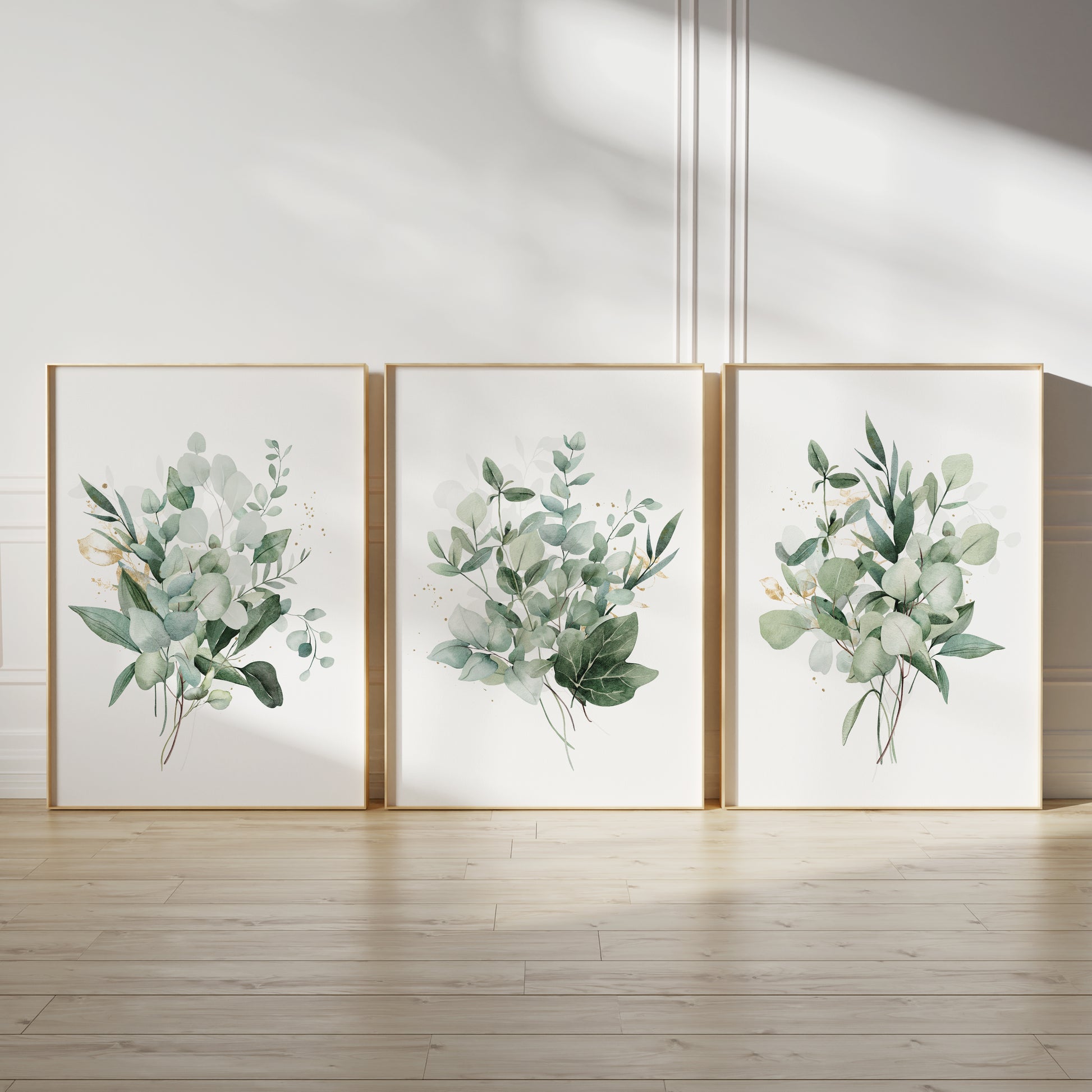 Set of 3 green botanical bouquet wall art prints