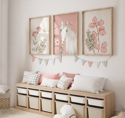 Set of 3 Girls Pink Unicorn Bedroom Wall Prints
