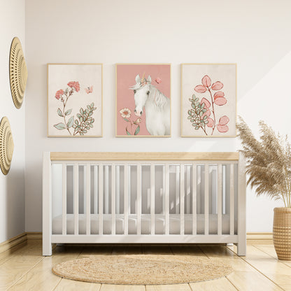 Set of 3 Girls Pink Unicorn Bedroom Wall Prints