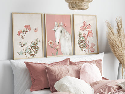 Set of 3 Girls Pink Unicorn Bedroom Wall Prints
