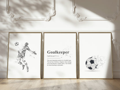 Set of 3 Black & Grey Abstract Goalkeeper Wall Art Prints