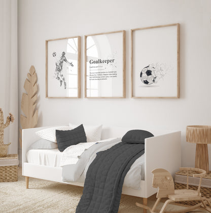 Set of 3 Black & Grey Abstract Goalkeeper Wall Art Prints