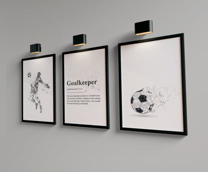 Set of 3 Black & Grey Abstract Goalkeeper Wall Art Prints