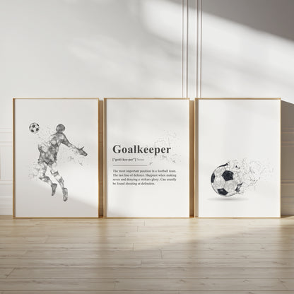 Set of 3 Black & Grey Abstract Goalkeeper Wall Art Prints