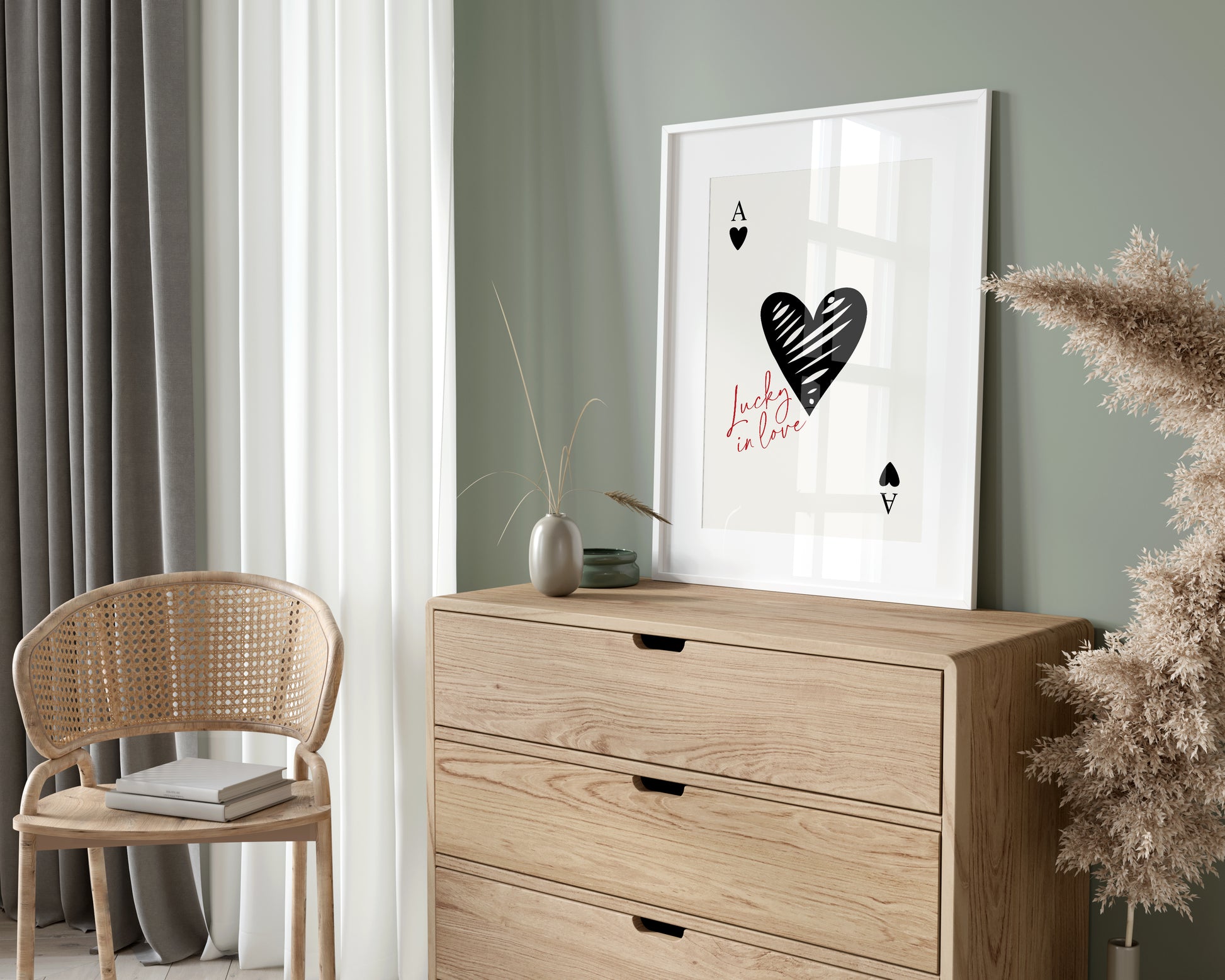 couples wall art, lucky in love playing card print, ace of hearts card