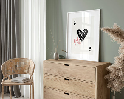 couples wall art, lucky in love playing card print, ace of hearts card