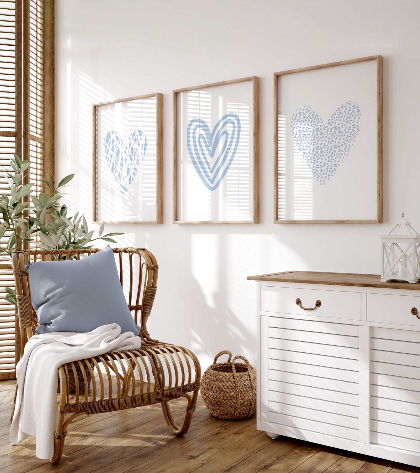 Set of 3 Light Blue Love Heart Wall Prints