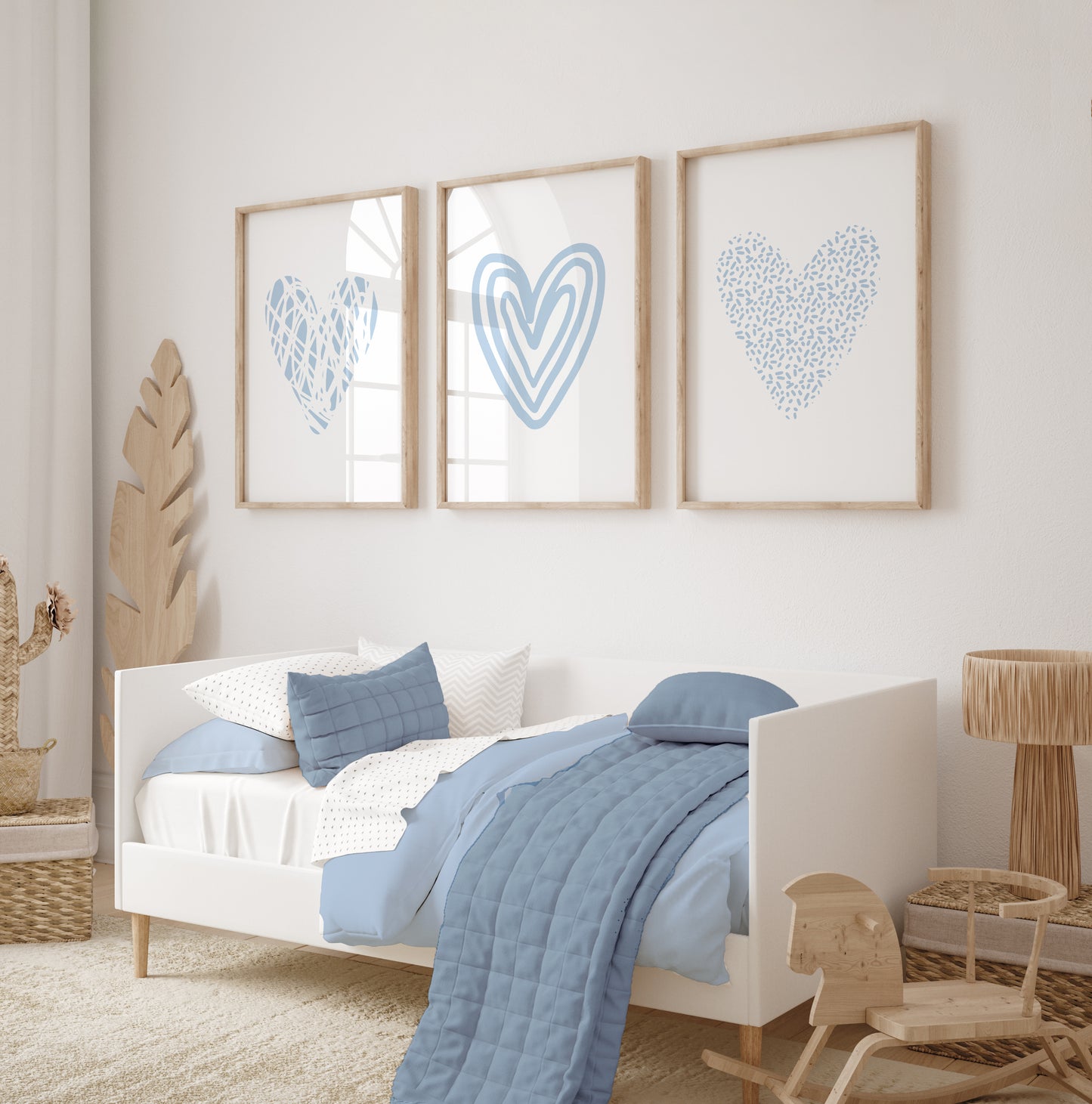 Set of 3 Light Blue Love Heart Wall Prints