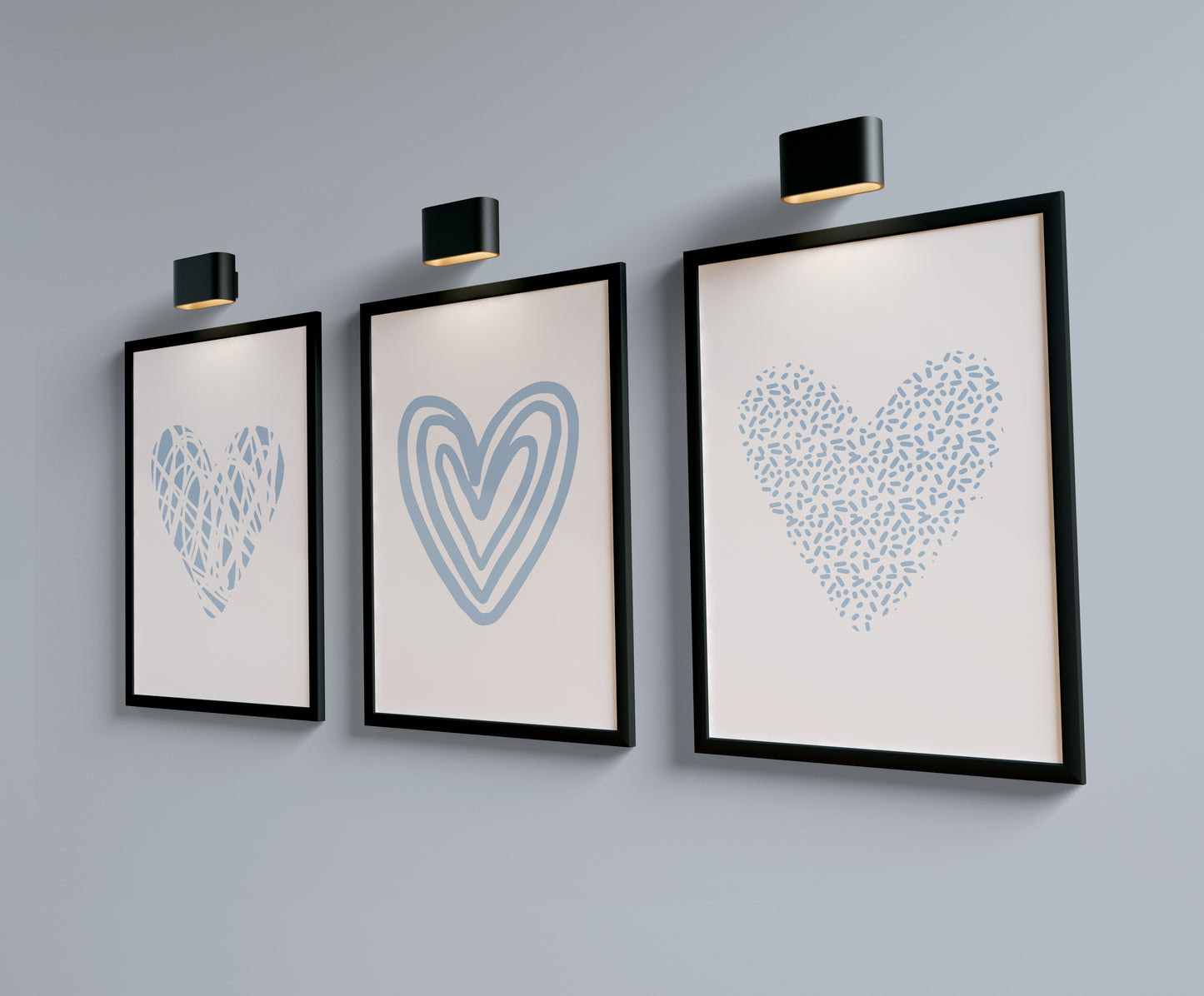 Set of 3 Light Blue Love Heart Wall Prints