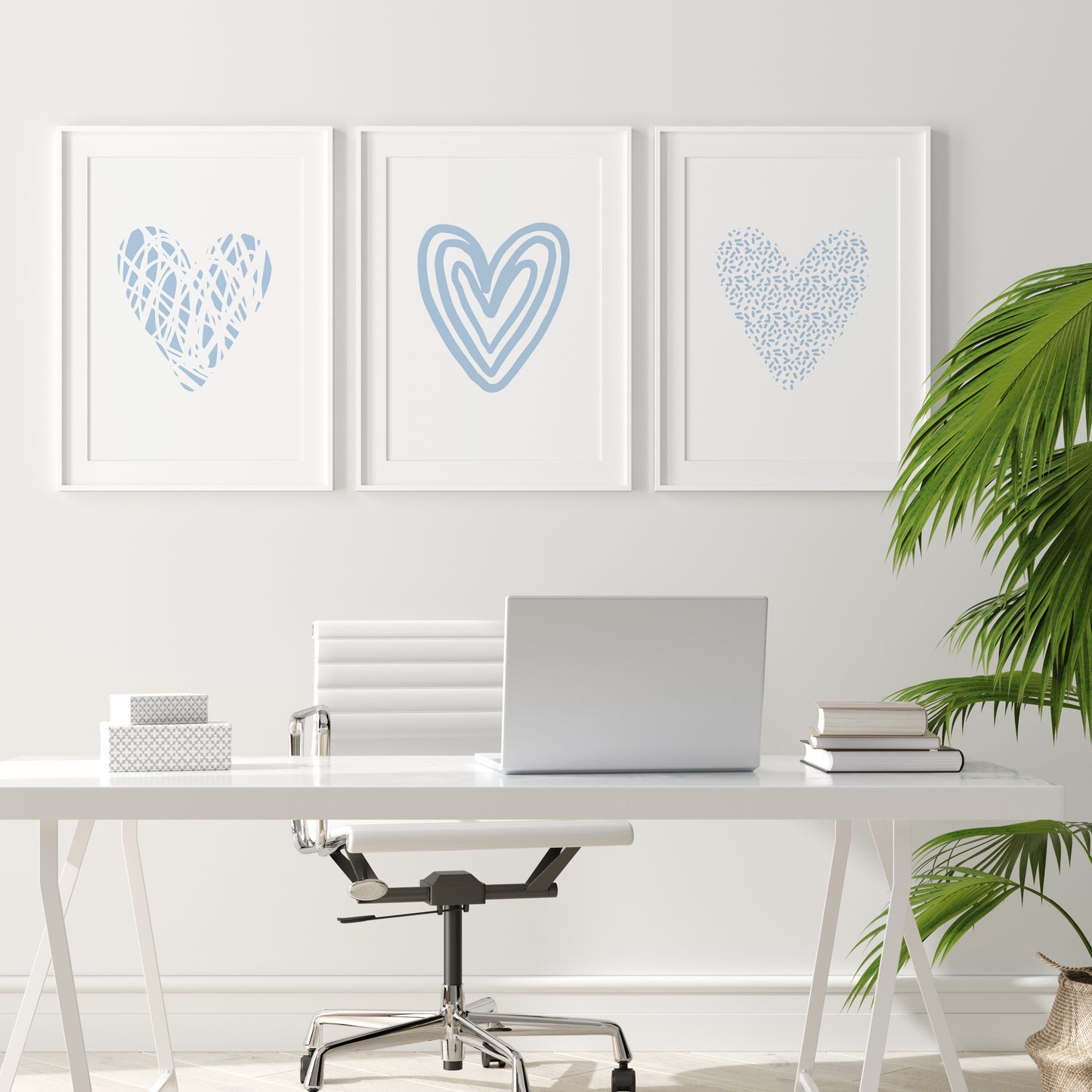 Set of 3 Light Blue Love Heart Wall Prints