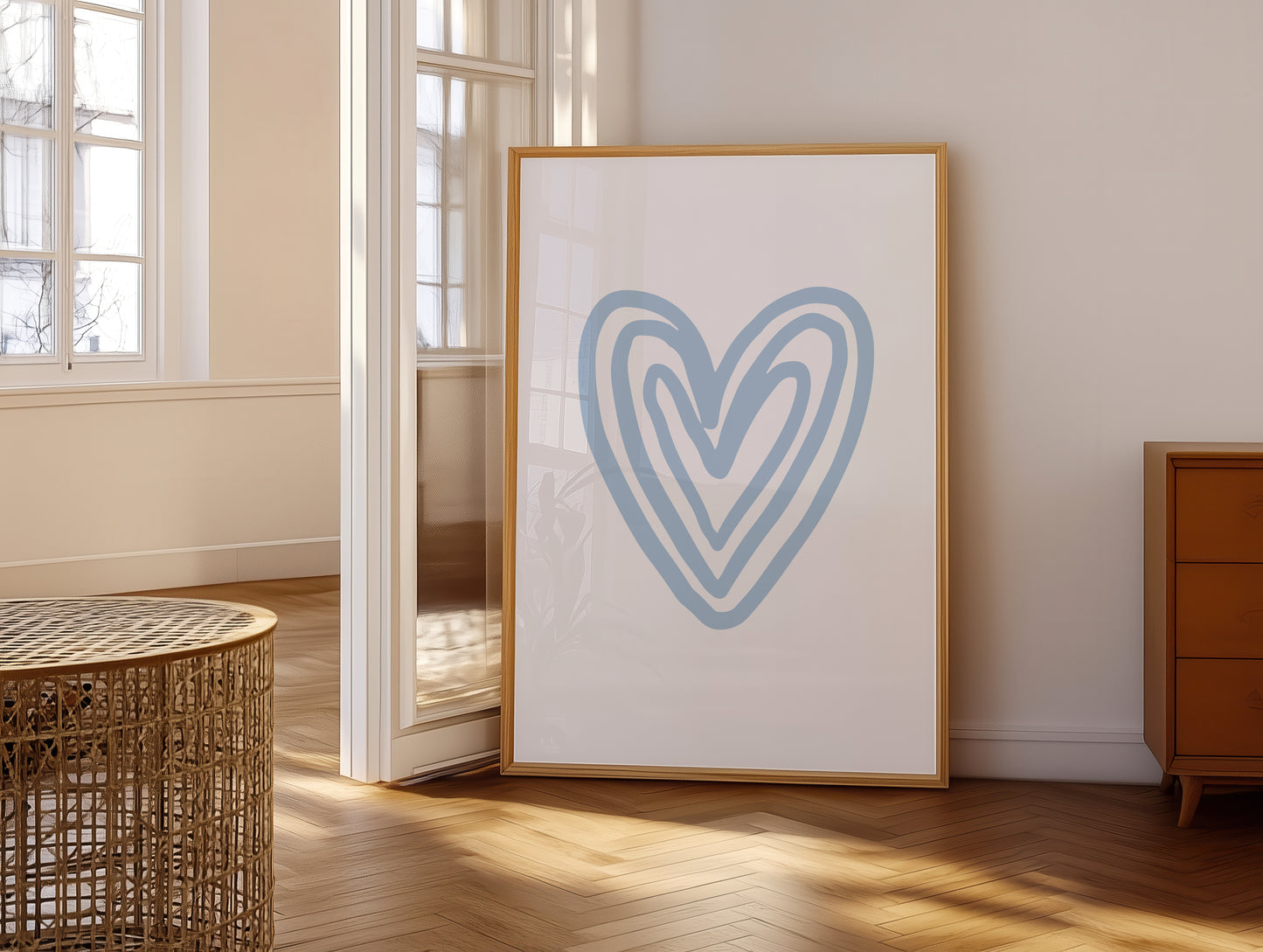 Set of 3 Light Blue Love Heart Wall Prints