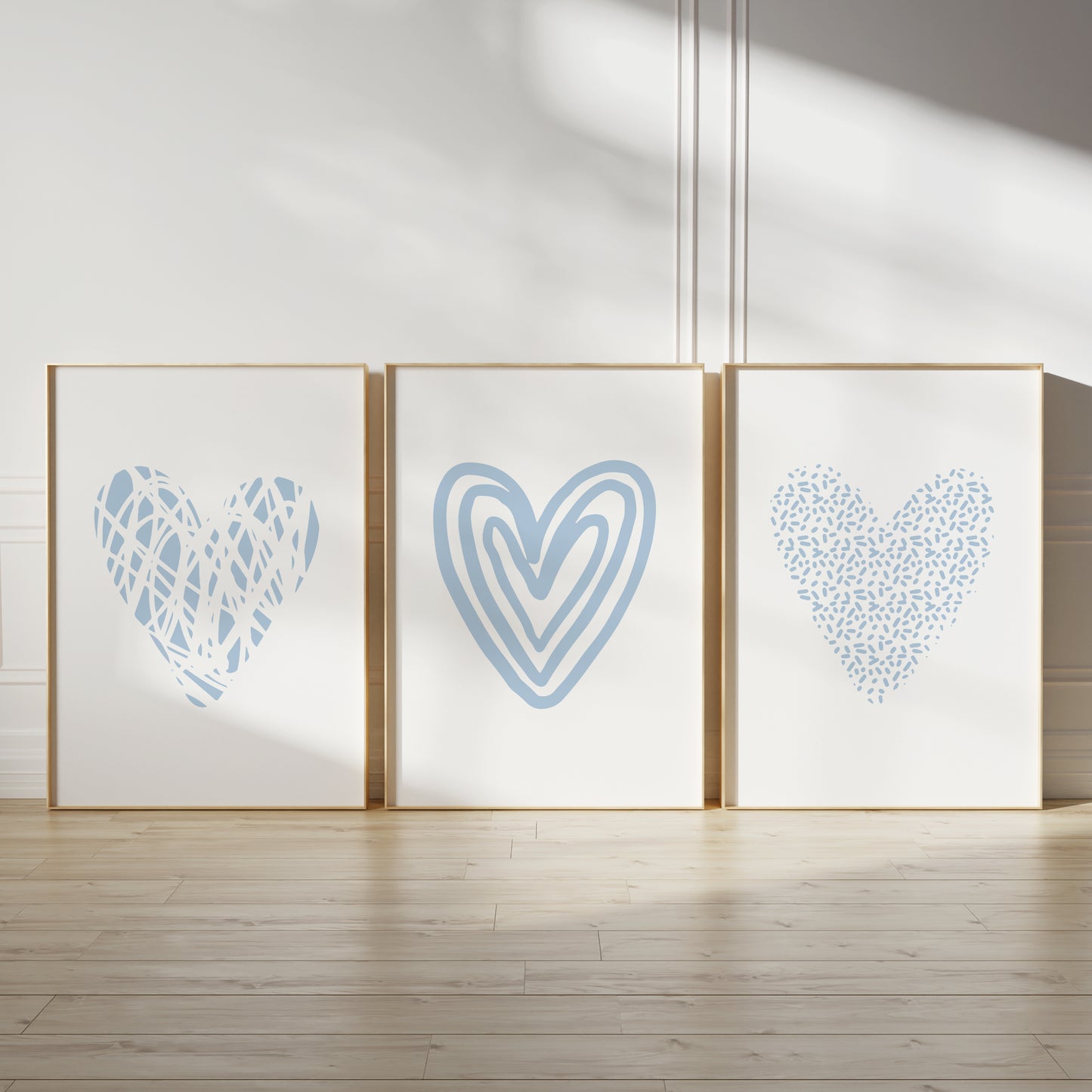 Set of 3 Light Blue Love Heart Wall Prints