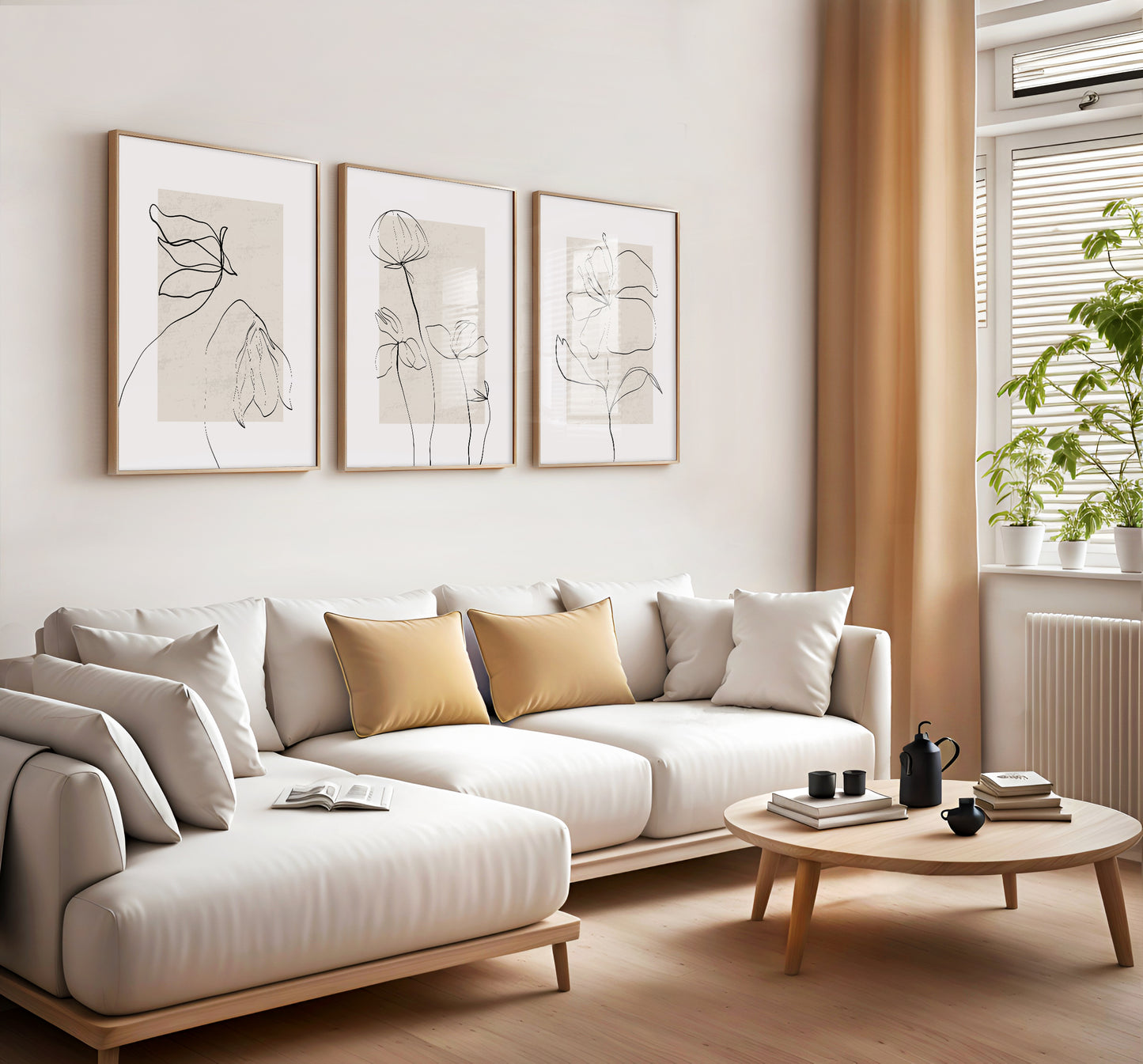 Set of 3 Neutral Botanical Line Art Wall Prints
