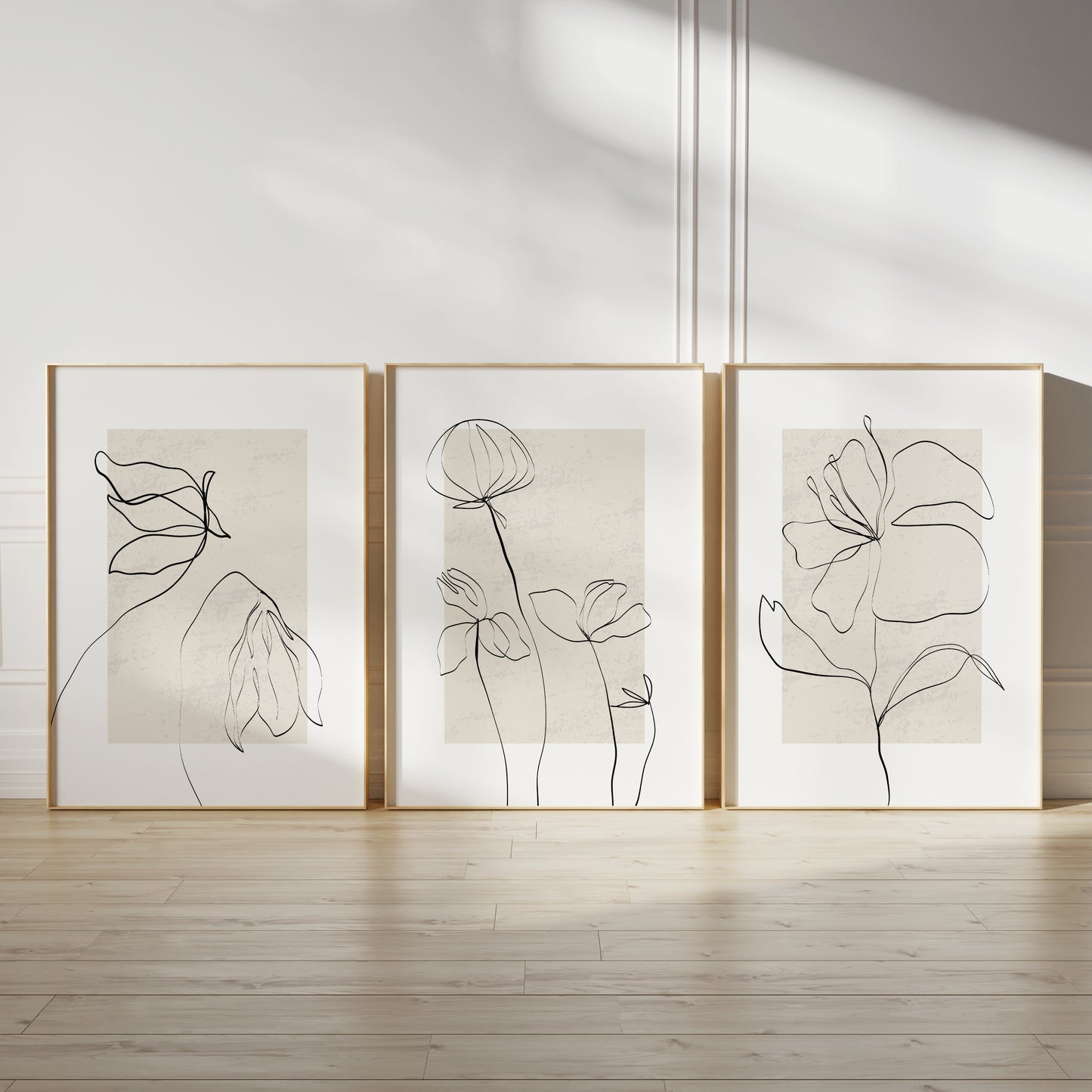 Set of 3 Neutral Botanical Line Art Wall Prints