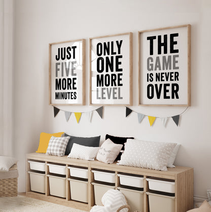 Set of 3 Black & Grey Boys Gaming Prints