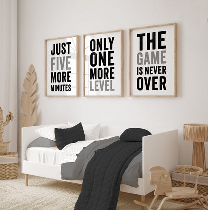 Set of 3 Black & Grey Boys Gaming Prints