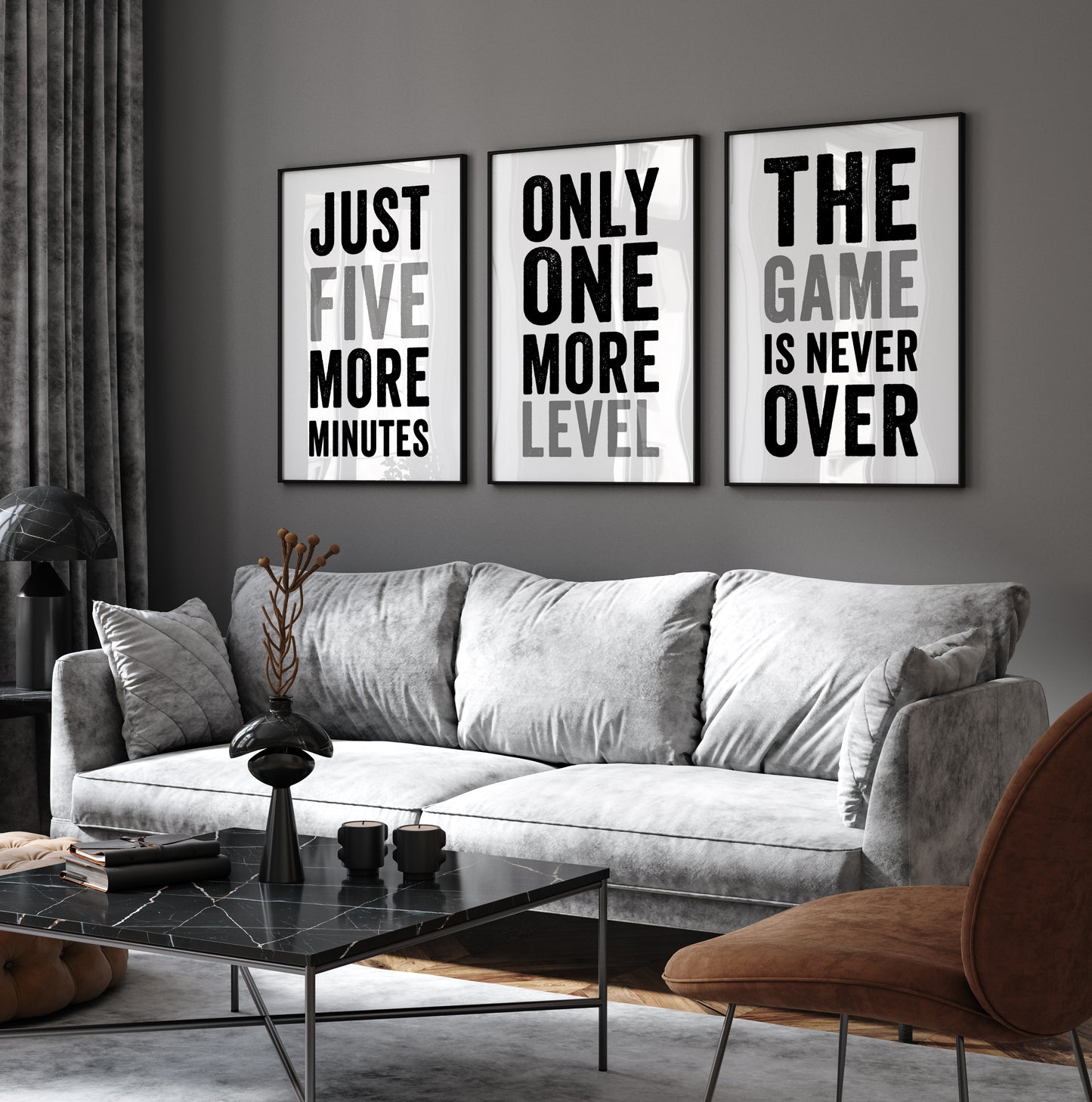 Set of 3 Black & Grey Boys Gaming Prints