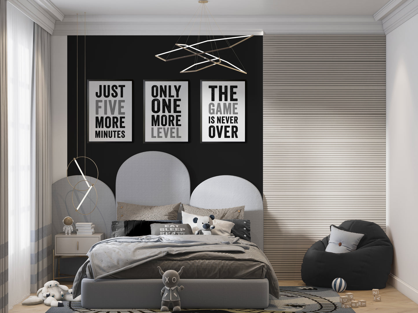 Set of 3 Black & Grey Boys Gaming Prints