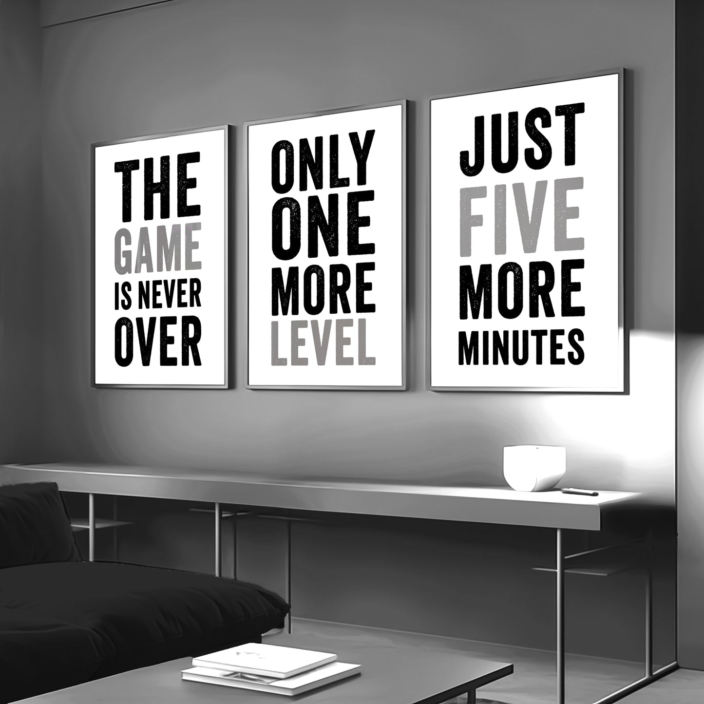 Set of 3 Black & Grey Boys Gaming Prints