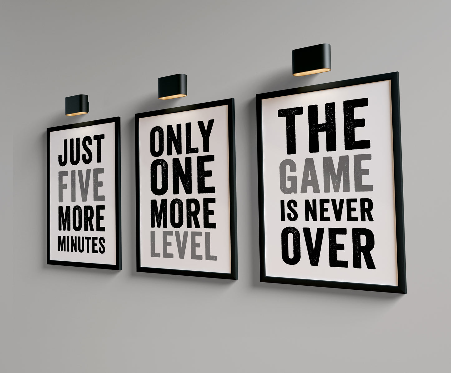 Set of 3 Black & Grey Boys Gaming Prints