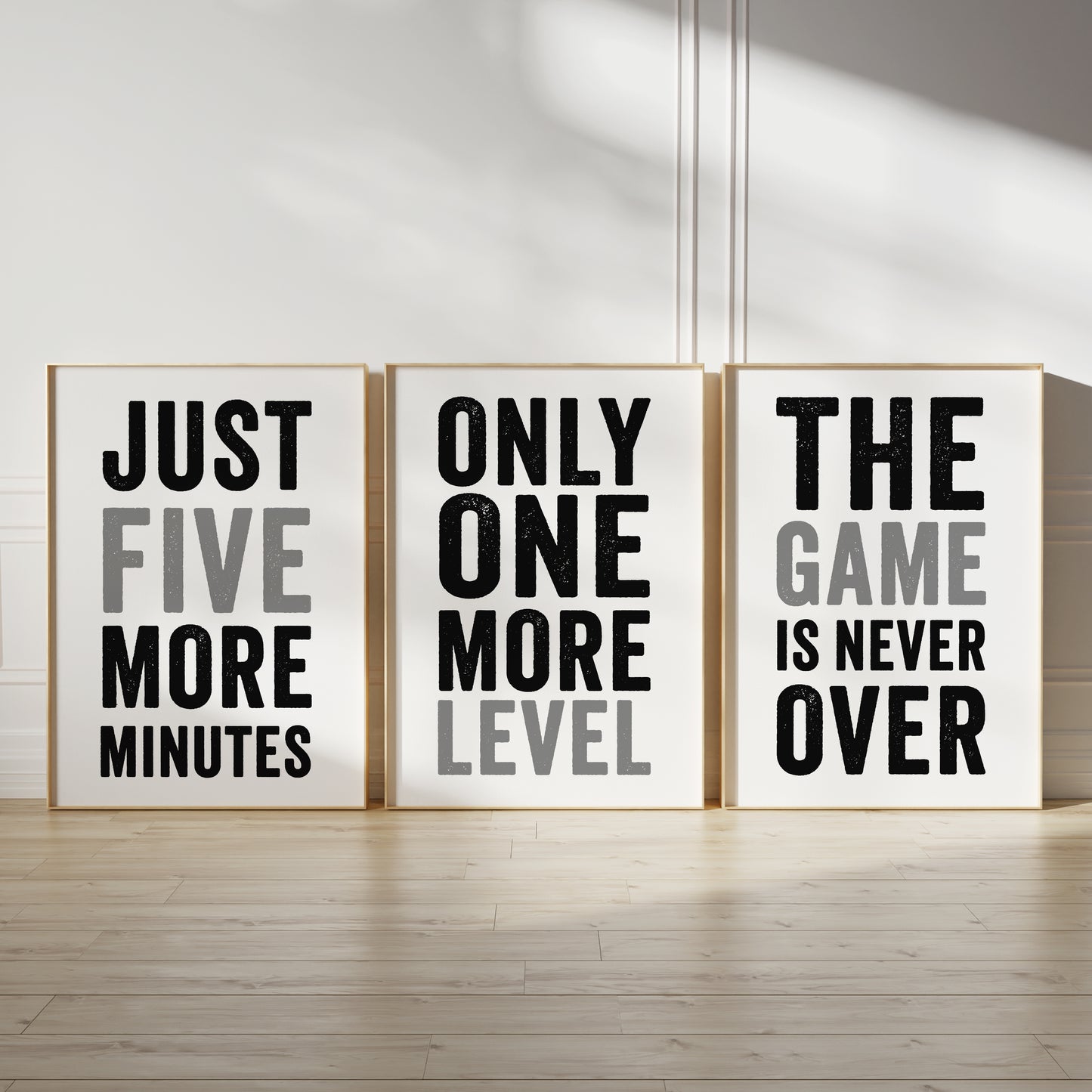 Set of 3 Black & Grey Boys Gaming Prints