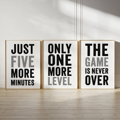 Set of 3 Black & Grey Boys Gaming Prints