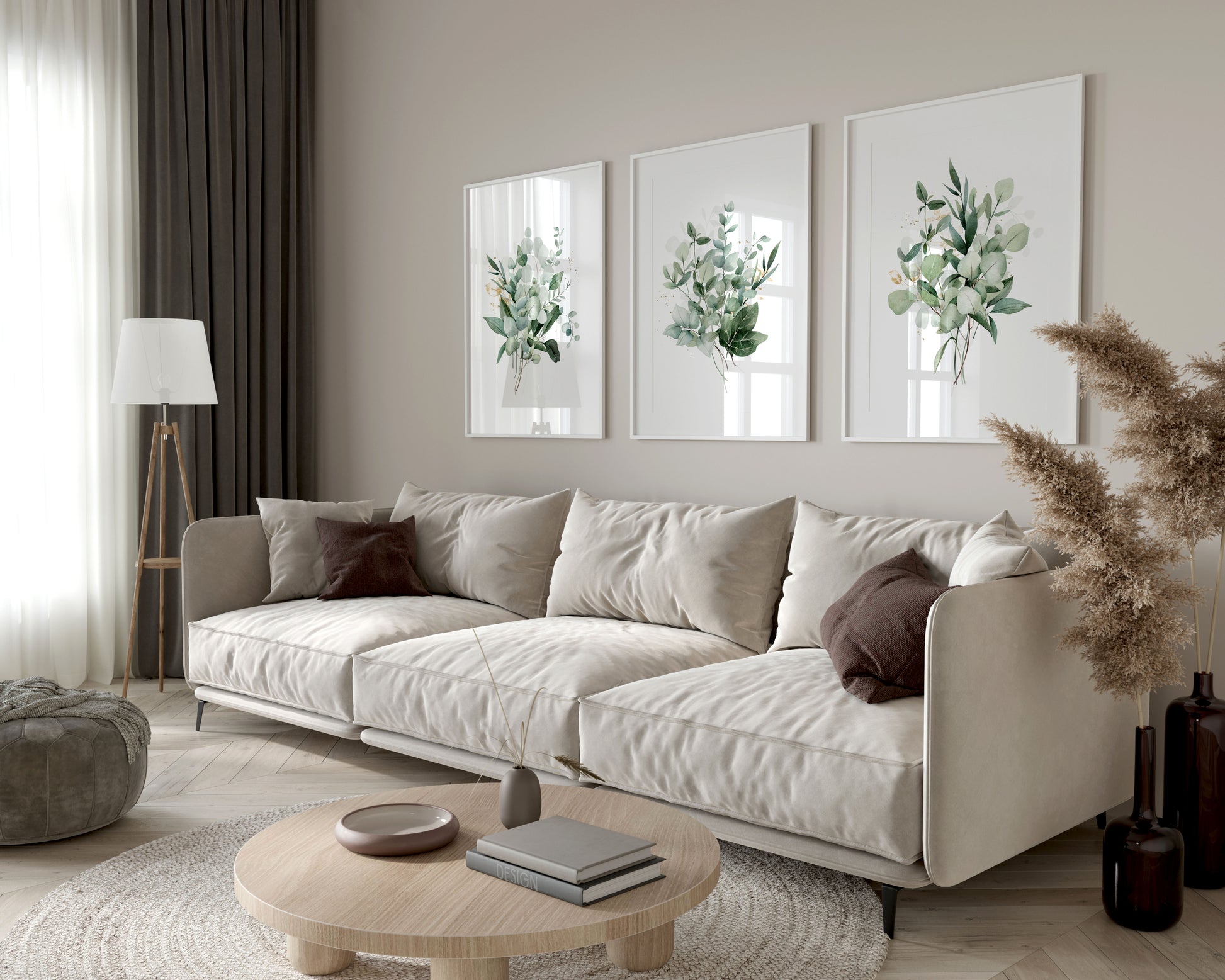 Set of 3 Eucalyptus plant living room wall art prints