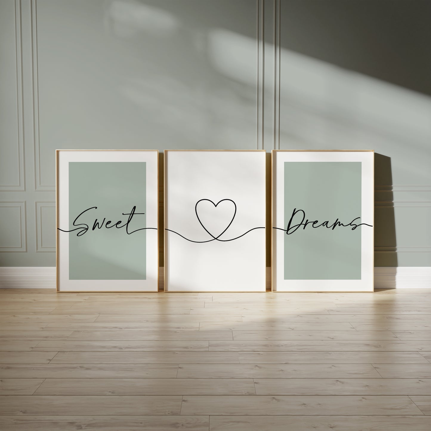 Set of 3 Bedroom Art Prints, Sweet Dreams, Sage