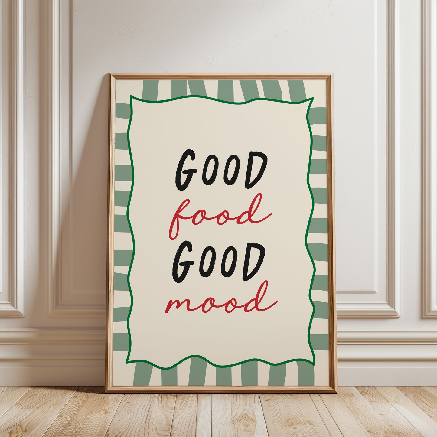 Kitchen Print, Good Food Good Mood, Sage Green