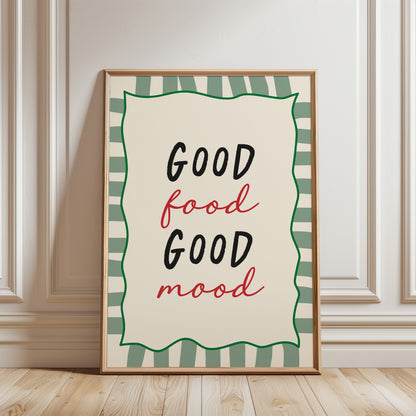 Kitchen Print, Good Food Good Mood, Sage Green
