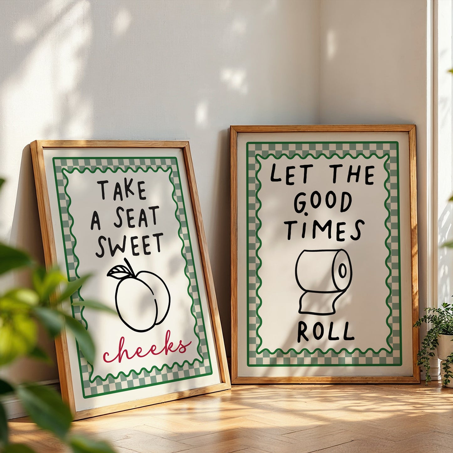 Set of 2 Sage Green Bathroom Art Prints