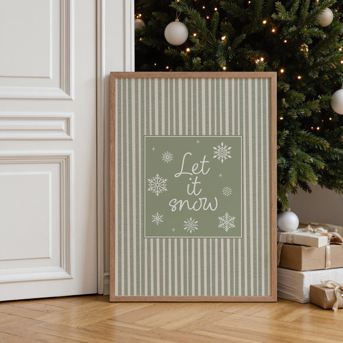 Sage Green Christmas Print, Let it Snow