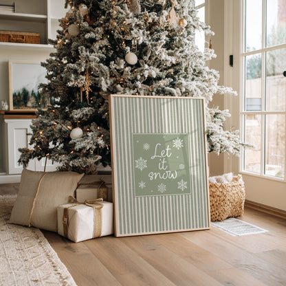 Sage Green Christmas Print, Let it Snow
