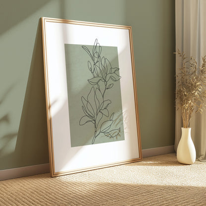 Sage Green Botanical Line Art Wall Print