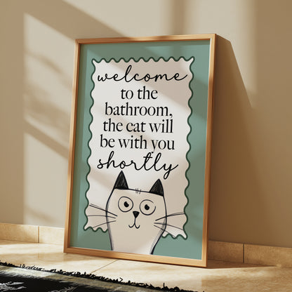 Sage Green Bathroom Print, Funny Cat Print