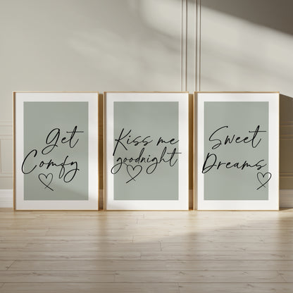 Set of 3 Couples Bedroom Wall Art Prints, Sage Green