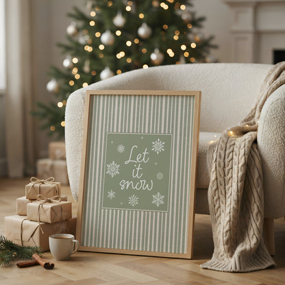 Sage Green Christmas Print, Let it Snow