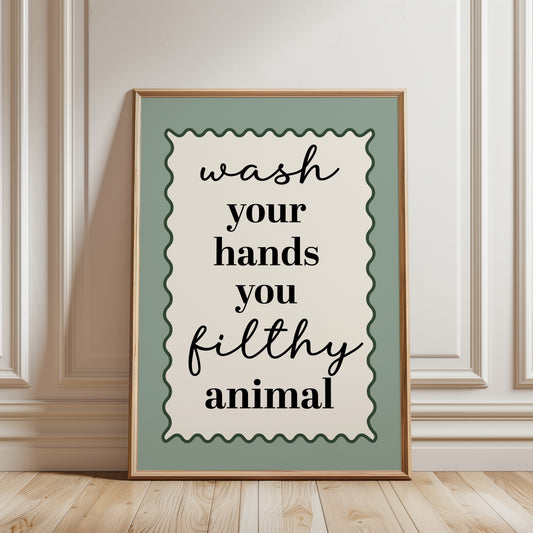sage green bathroom wall art print with funny quote