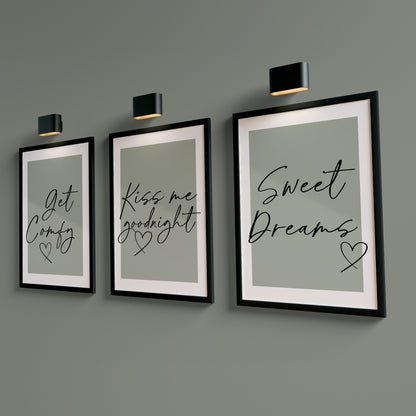 Set of 3 Couples Bedroom Wall Art Prints, Sage Green