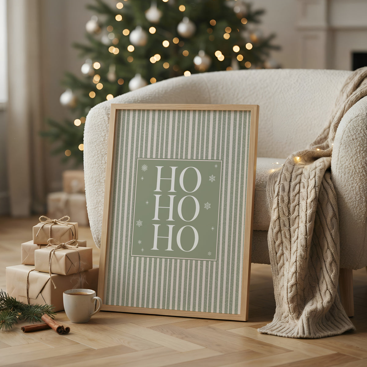 Sage Green Christmas Print, Ho Ho Ho