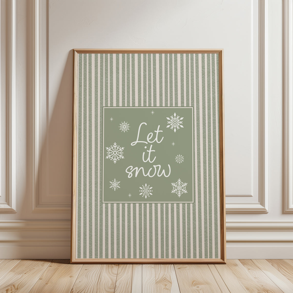 Sage Green Christmas Print, Let it Snow