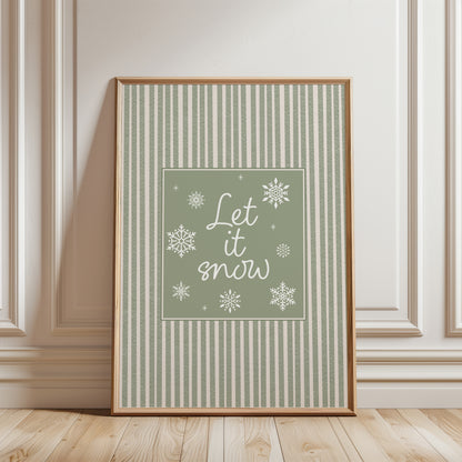 Sage Green Christmas Print, Let it Snow