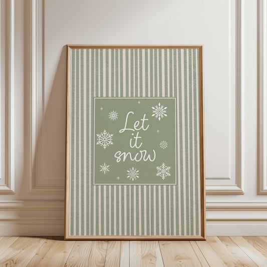 Sage Green Christmas Print, Let it Snow