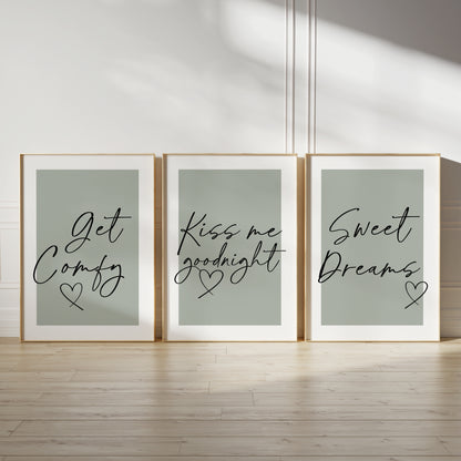 Sage green couples bedroom wall art prints