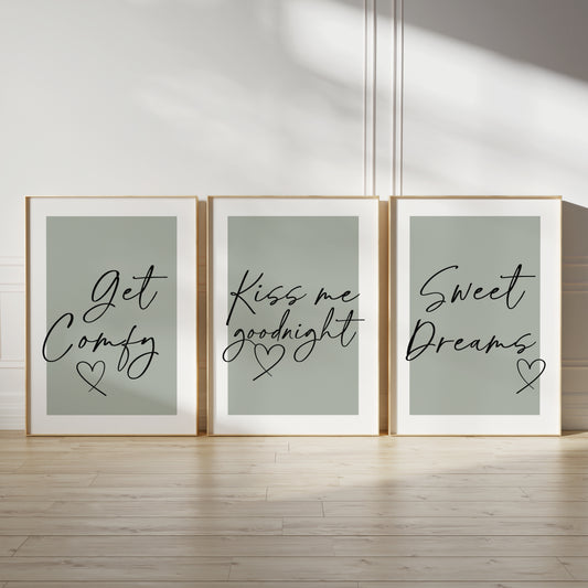 Sage green couples bedroom wall art prints
