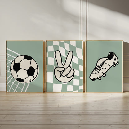 Set of 3 Sage Green Football Prints