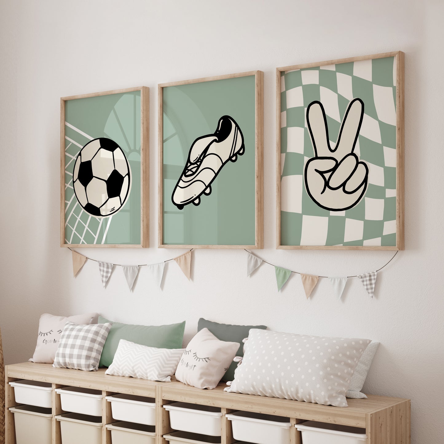 football wall art print set in sage green