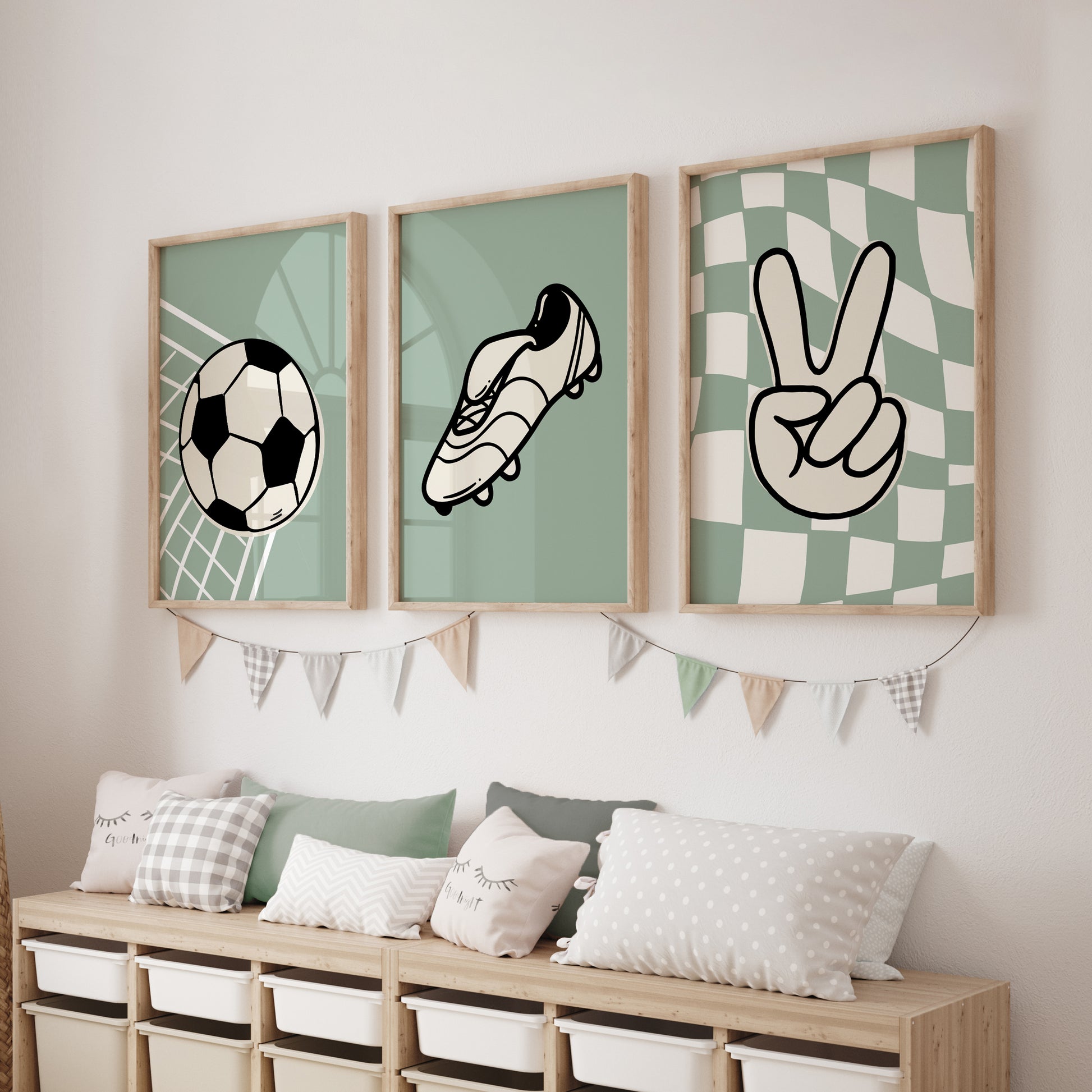 football wall art print set in sage green